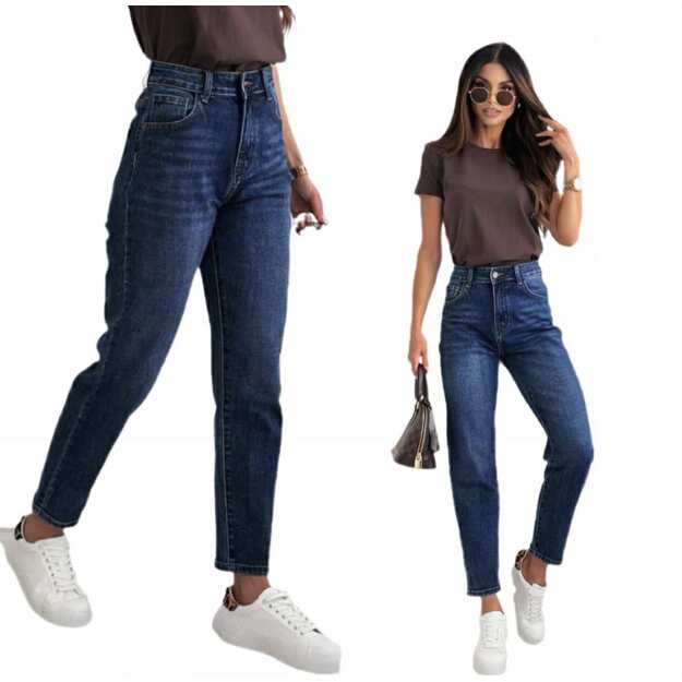 Tamsiai mėlyni Mom Fit MARIVY džinsai