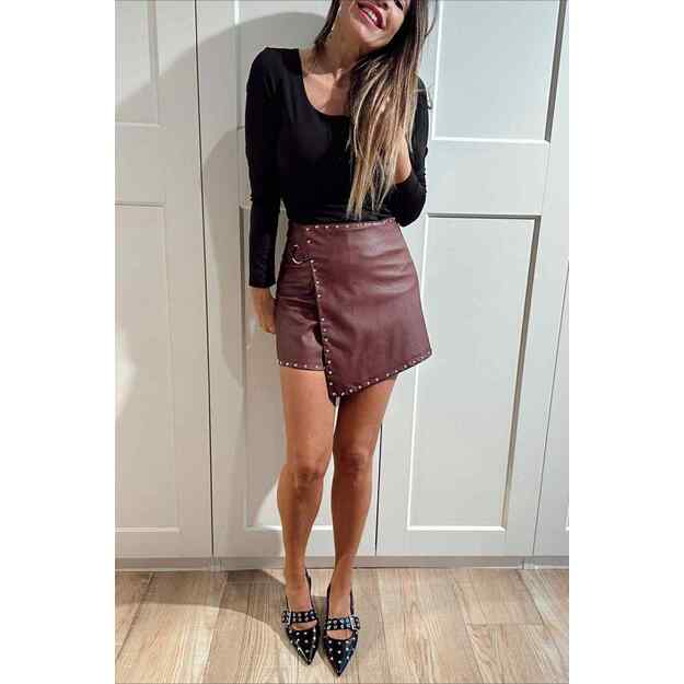 Dirbtinės odos sijonas/šortai su kniedėmis - Bordo 1