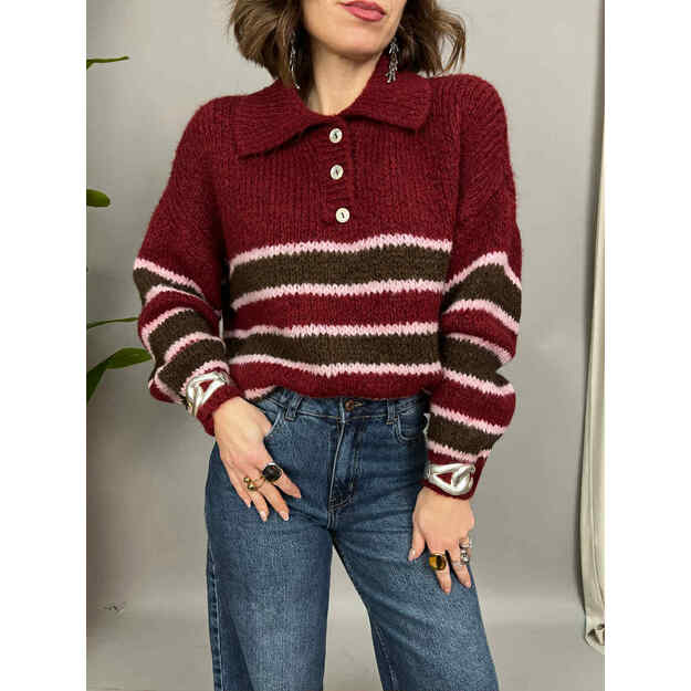 Megztinis su dryžiais LOCA - Bordo