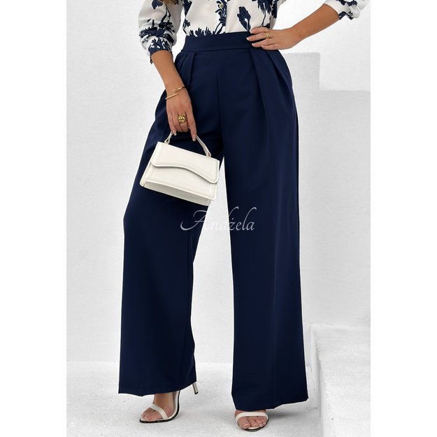 Plačios kelnės ELEGANCE - tamsiai mėlynos