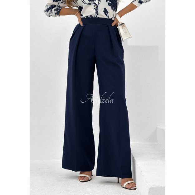 Plačios kelnės ELEGANCE - tamsiai mėlynos 1