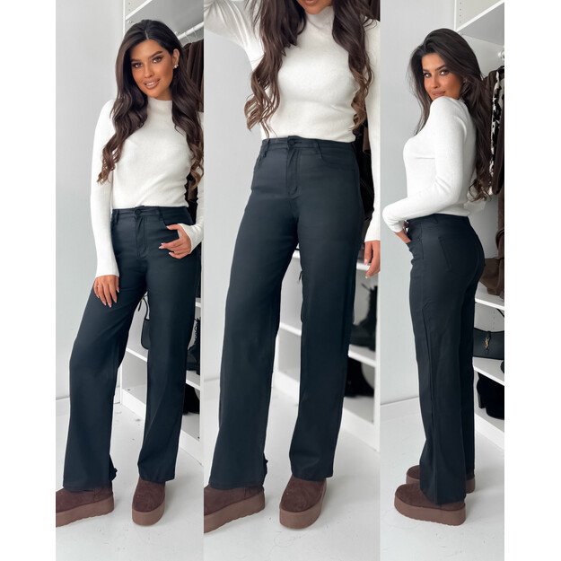 Dirbtinės odos plačios kelnės DAYSIE C9329 WIDE