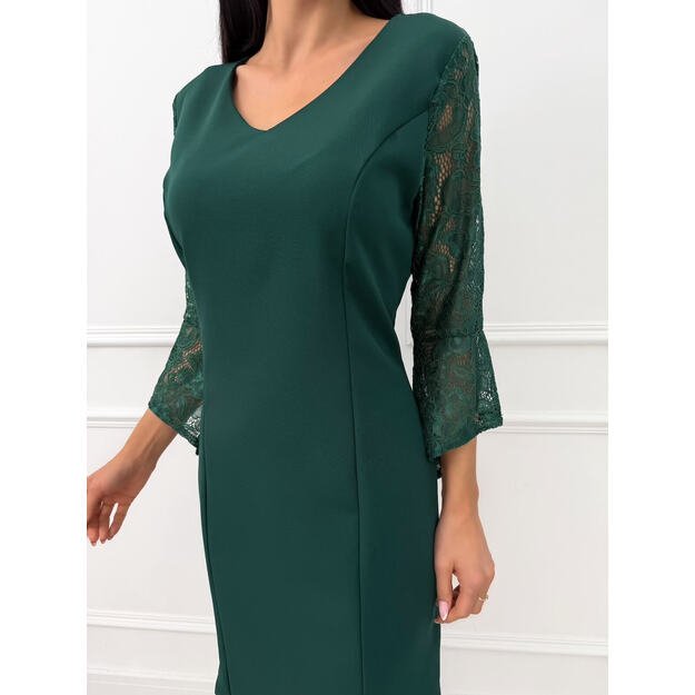 Suknelė su nėriniuotomis rankovėmis - žalia 1