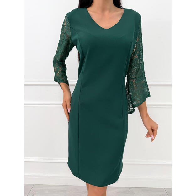 Suknelė su nėriniuotomis rankovėmis - žalia 3