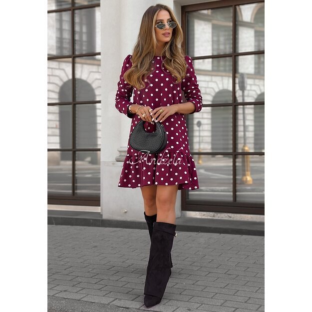 Taškuota medvilninė suknelė - Bordo 3