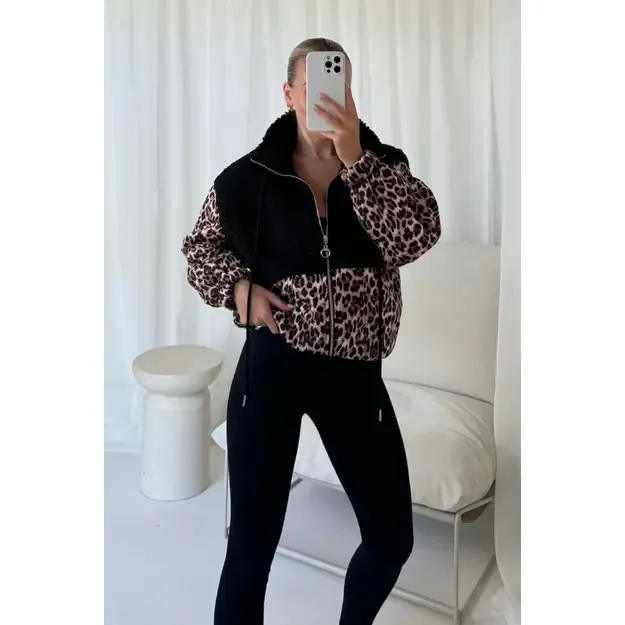 Sezoninė striukė su leopardiniu raštu CHANCEOFF juoda